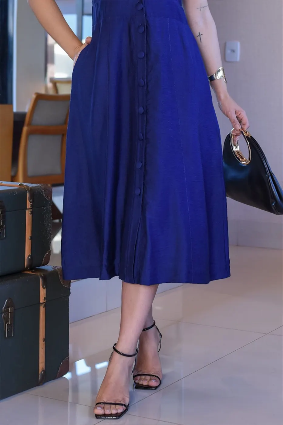 Chemise midi gola estilo blazer azul marinho