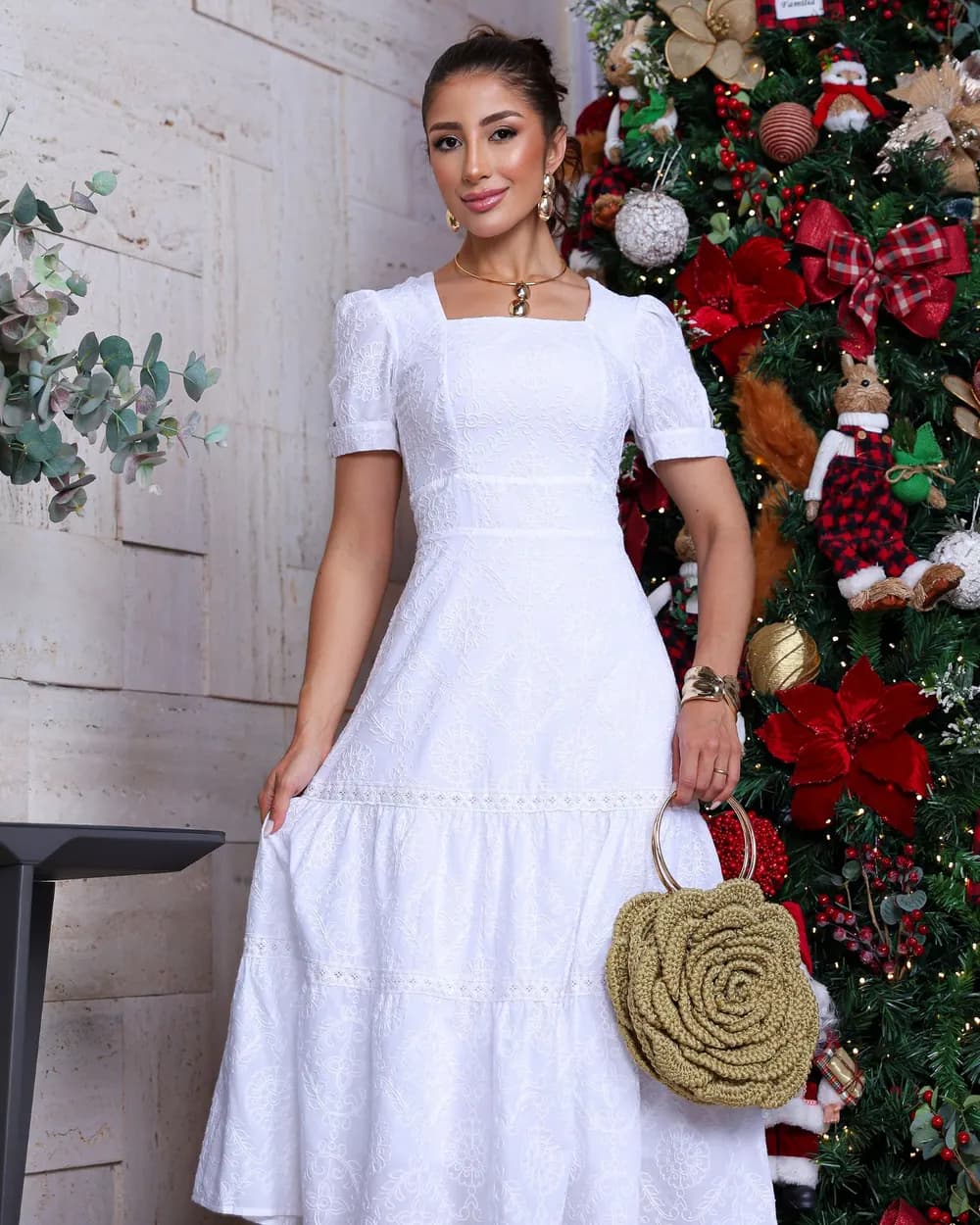 Vestido Cordone detalhes em guipir Branco Neve