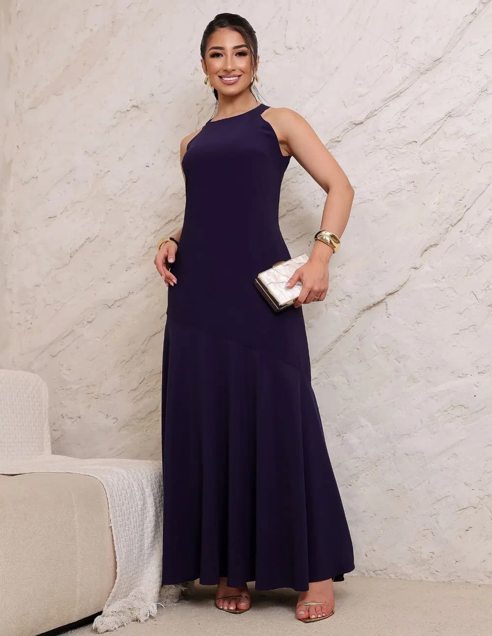 vestido cava americana longo azul Marinho