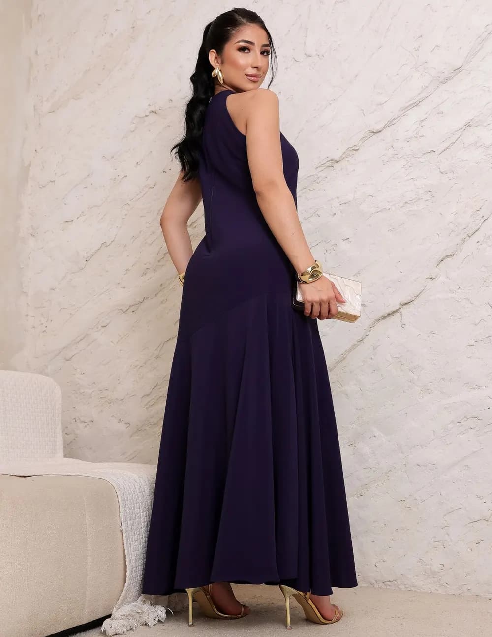 vestido cava americana longo azul Marinho