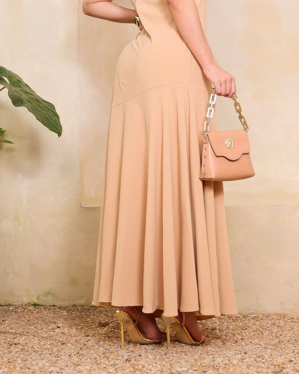 Vestido cava americana longo Bege Marfim