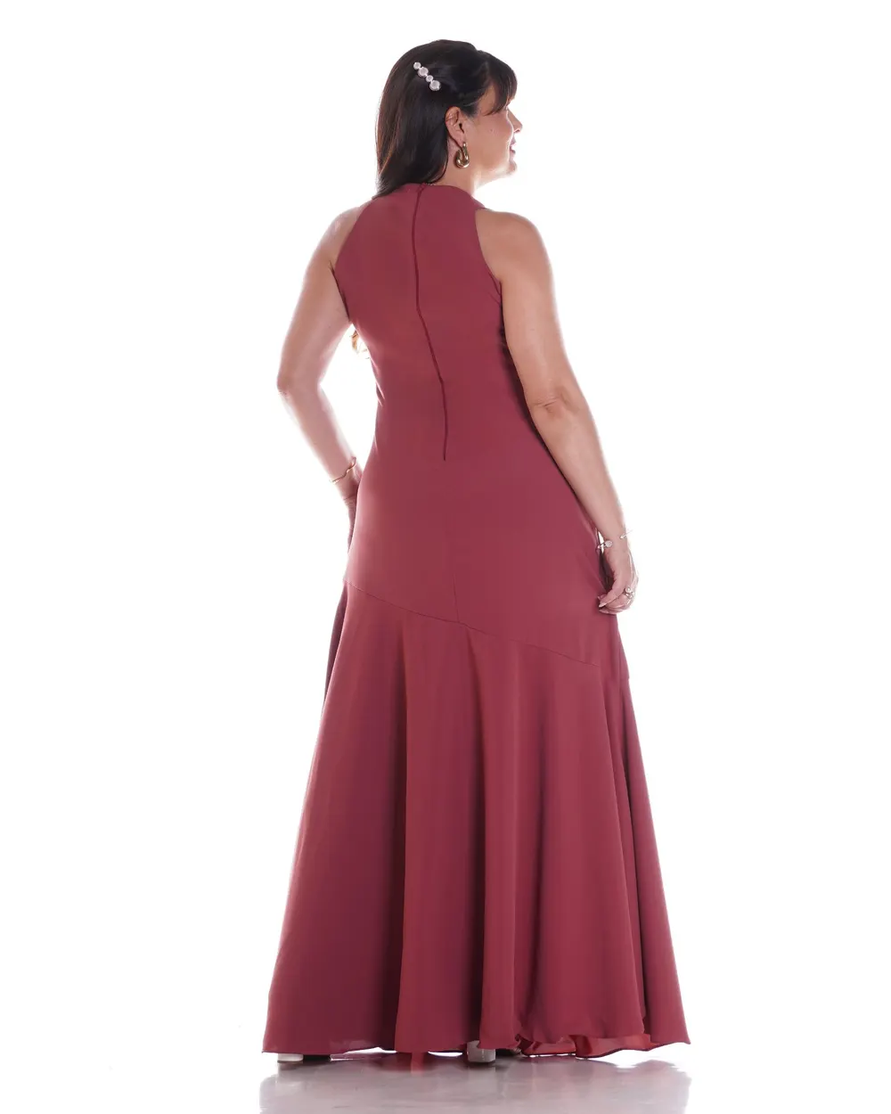 Vestido cava americana longo Rosa terroso