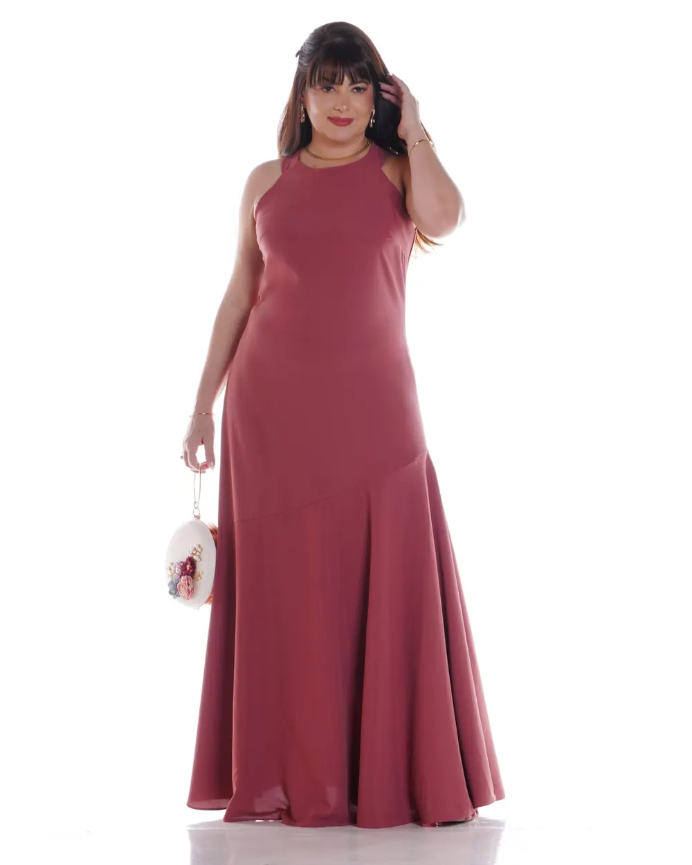 Vestido cava americana longo Rosa terroso
