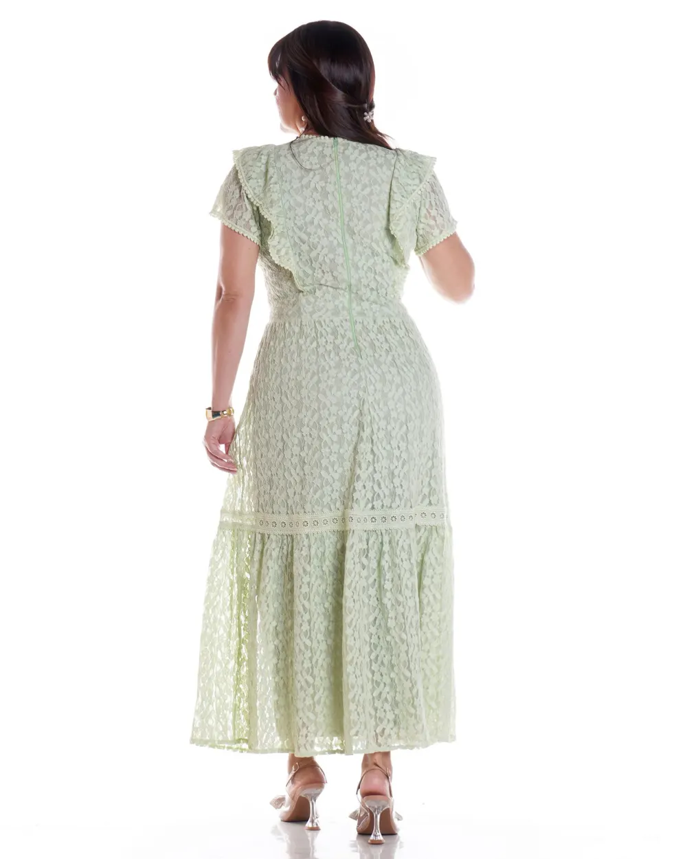 Vestido Renda Guipir Verde claro Longuete