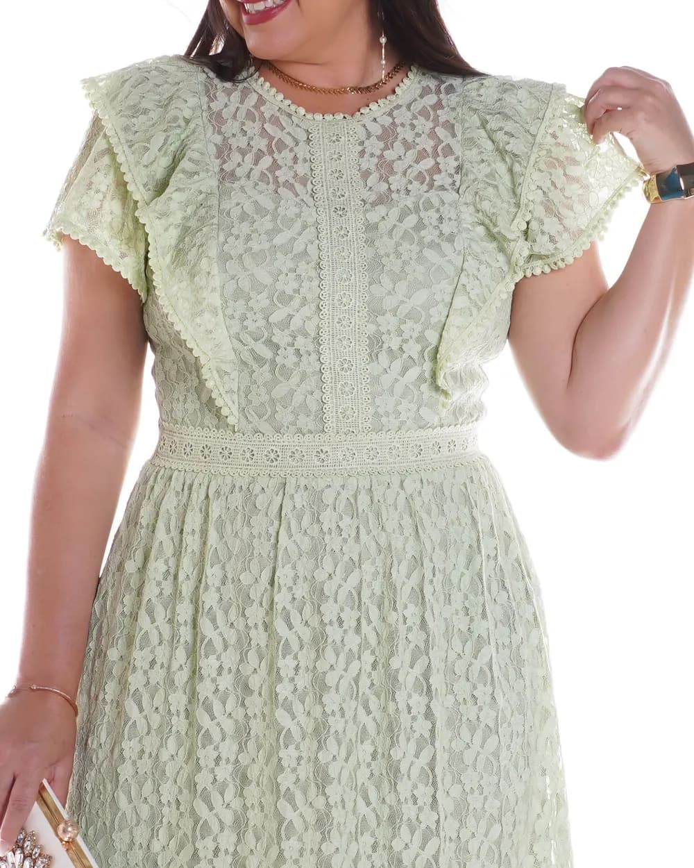 Vestido Renda Guipir Verde claro Longuete